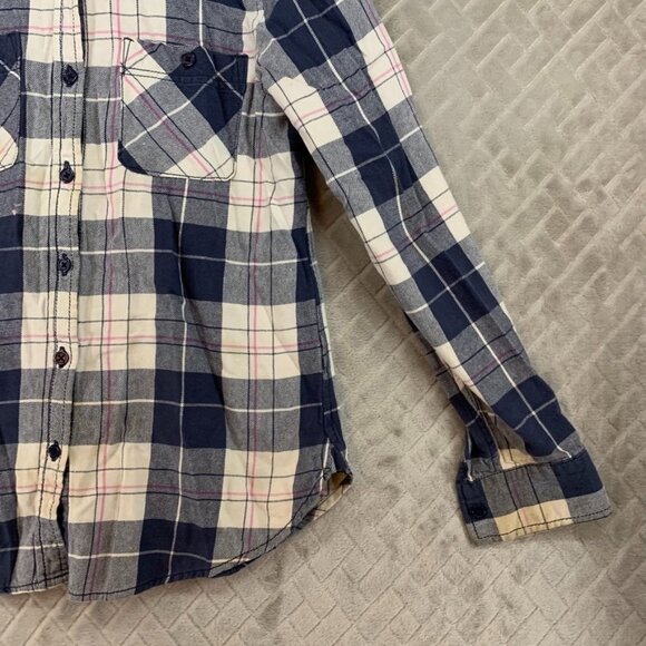 Vanilla Star Womens S Flannel Shirt Blue Plaid Long Sleeve Button Front Western - Picture 4 of 16